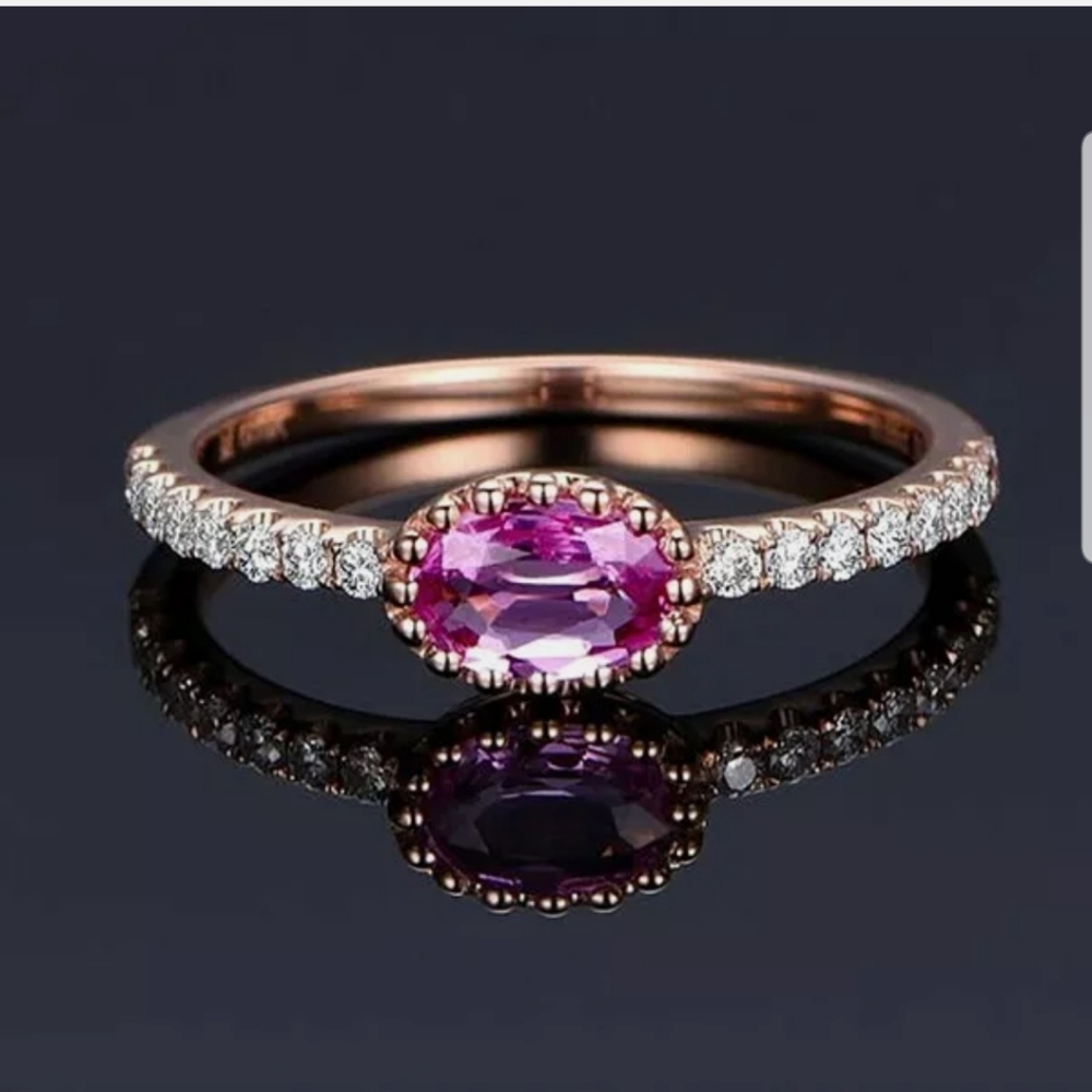 14k rose gold Plated pink sapphire S925 new ring - Picture 2 of 5